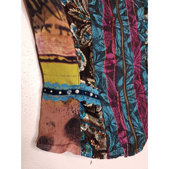 Vintage y2k Full Zip Boho Micromesh Beaded Bell Sleeves Fairy Whimsy Hippie Euro - Picture 4 of 7